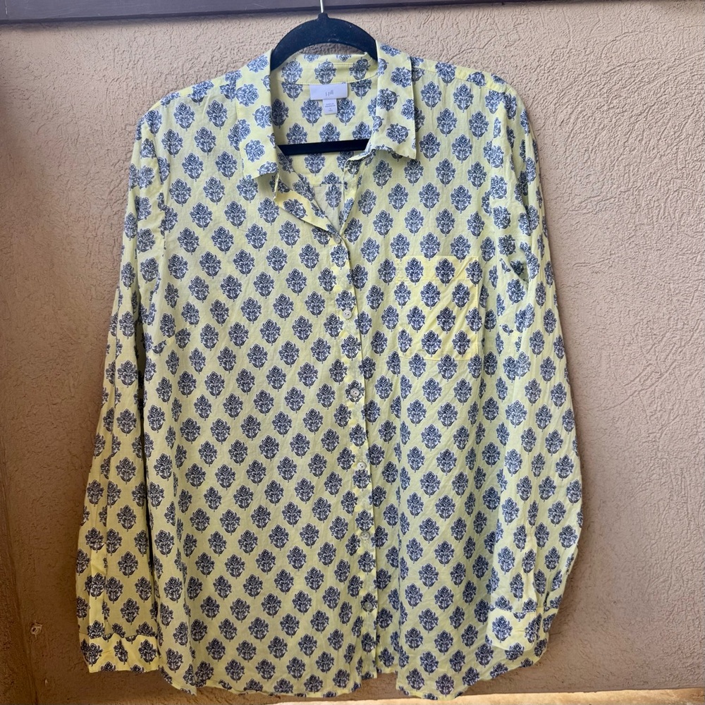 J.Jill Women's Large Yellow Topaz Medallion Floral One Pocket Top